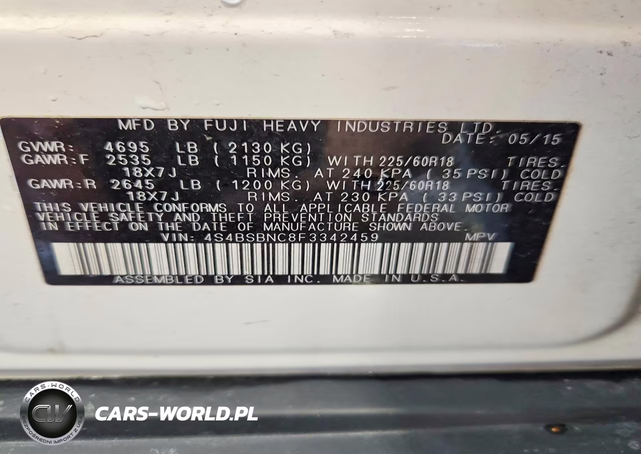 2015 Subaru Outback 2.5I Limited VIN:4S4BSBNC8F3342459 - 12