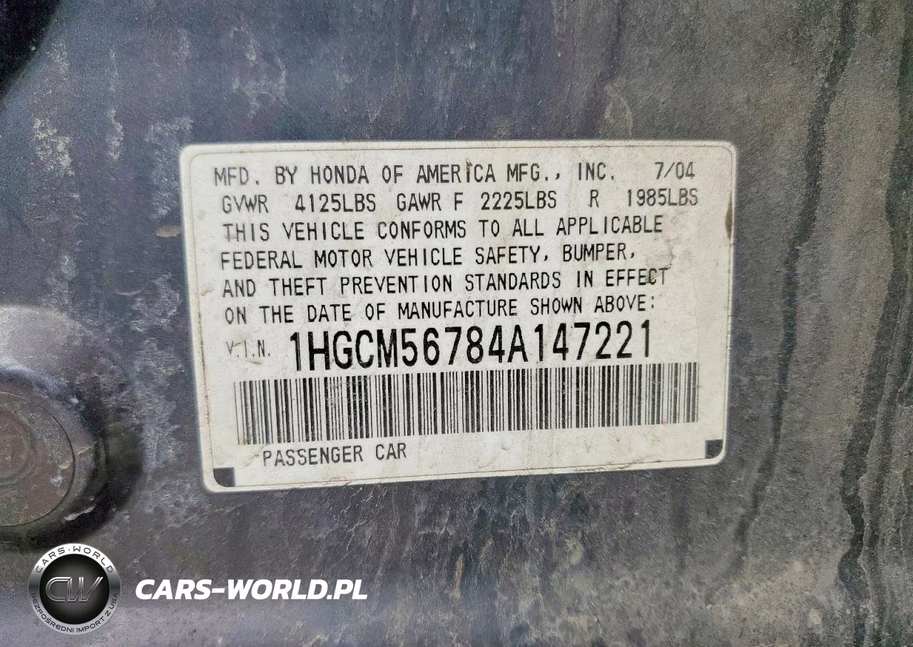 2004 Honda Accord Ex VIN:1HGCM56784A147221 - 12