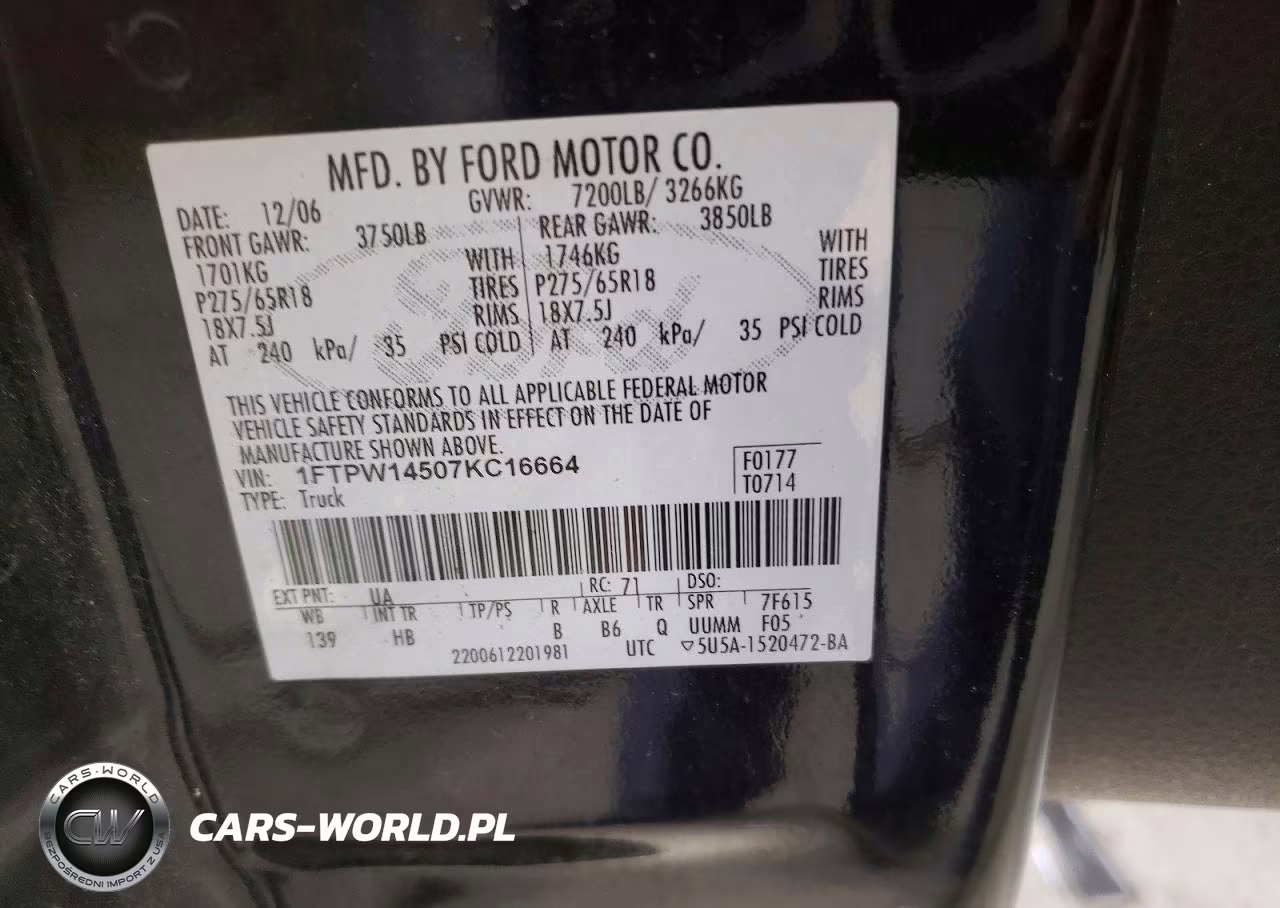 2007 Ford F150 Supercrew VIN:1FTPW14507KC16664 - 12