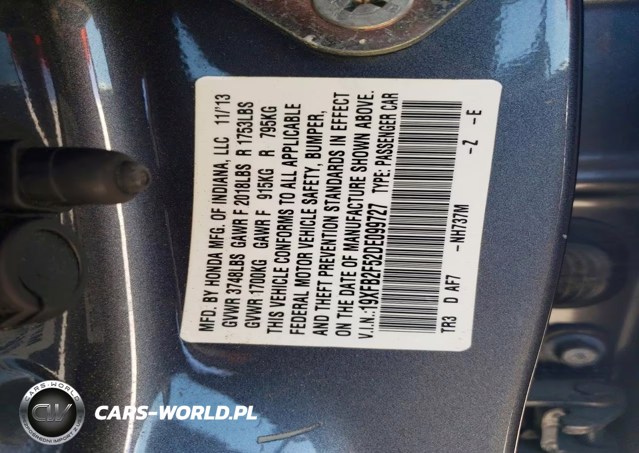 2013 Honda Civic Lx VIN:19XFB2F52DE099727 - 12