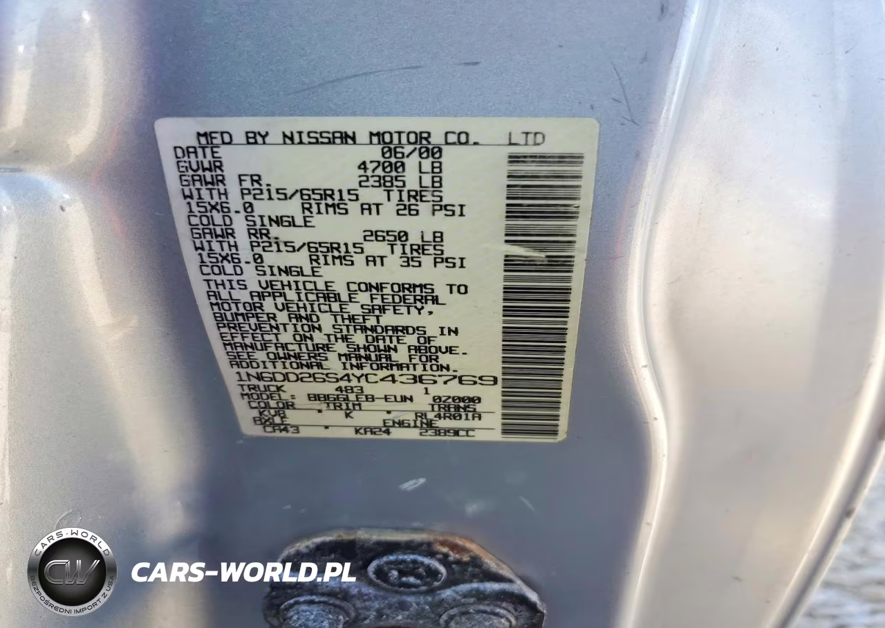 2000 Nissan Frontier Xe VIN:1N6DD26S4YC436769 - 12