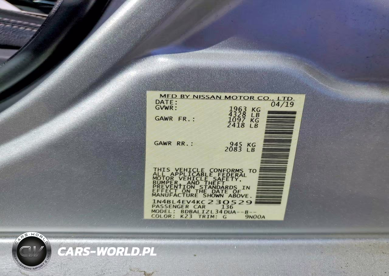 2019 Nissan Altima 2.5 Sl VIN:1N4BL4EV4KC230529 - 13
