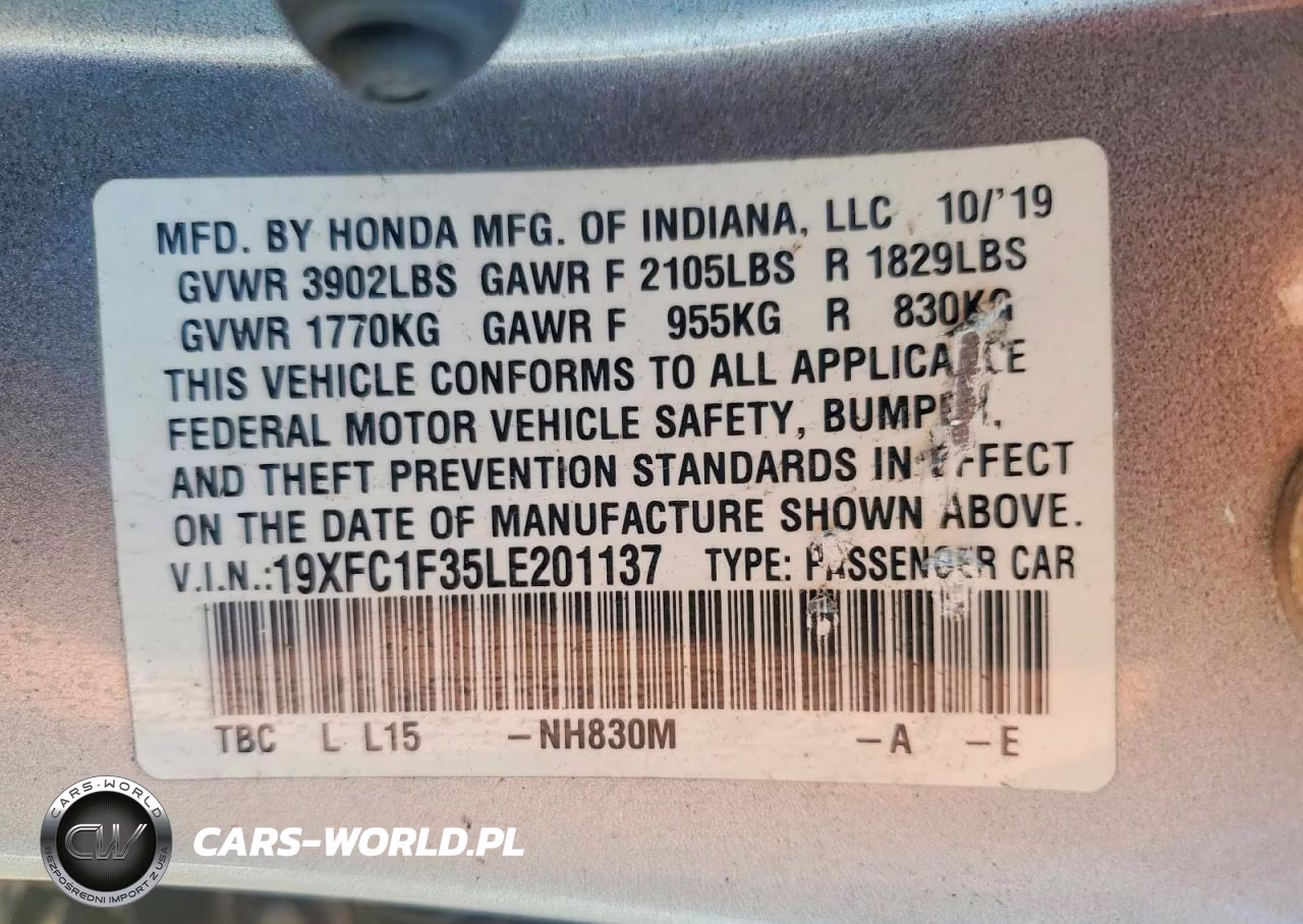 2020 Honda Civic Ex VIN:19XFC1F35LE201137 - 12