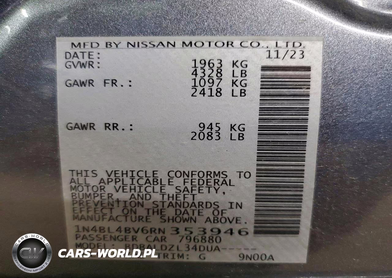 2024 Nissan Altima 2.5 S VIN:1N4BL4BV6RN353946 - 12