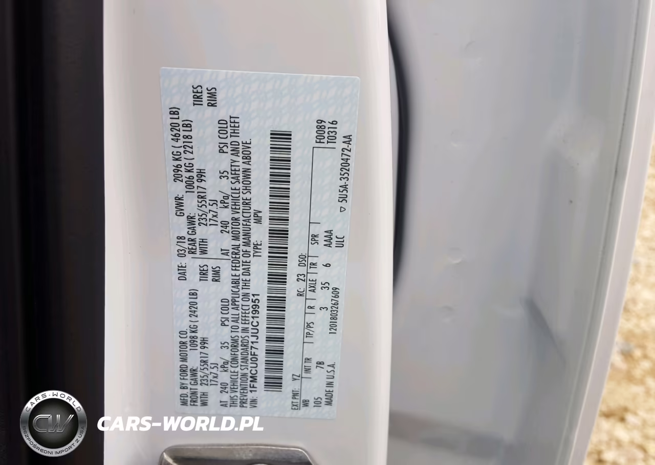 2018 Ford Escape S VIN:1FMCU0F71JUC19951 - 10