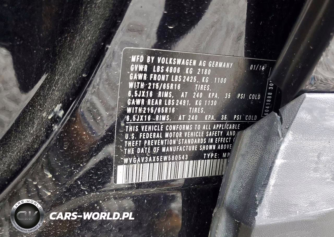 2014 Volkswagen Tiguan S VIN:WVGAV3AX5EW580543 - 13