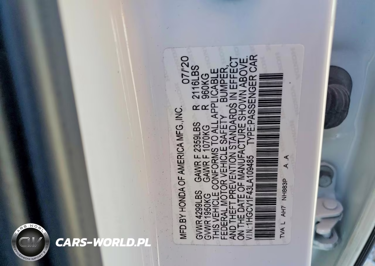 2020 Honda Accord Ex VIN:1HGCV1F43LA109485 - 13