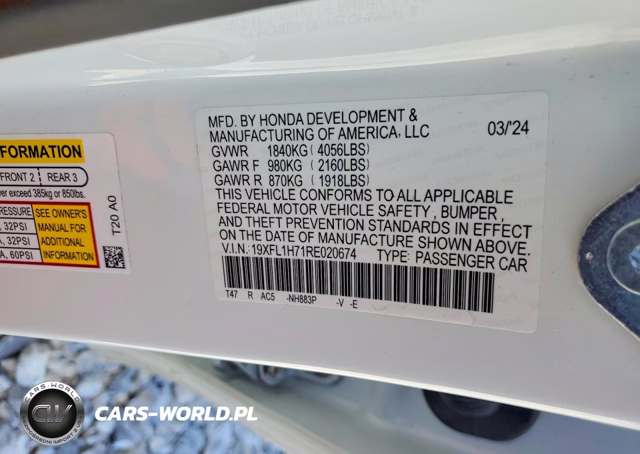 2024 Honda Civic Exl VIN:19XFL1H71RE020674 - 12