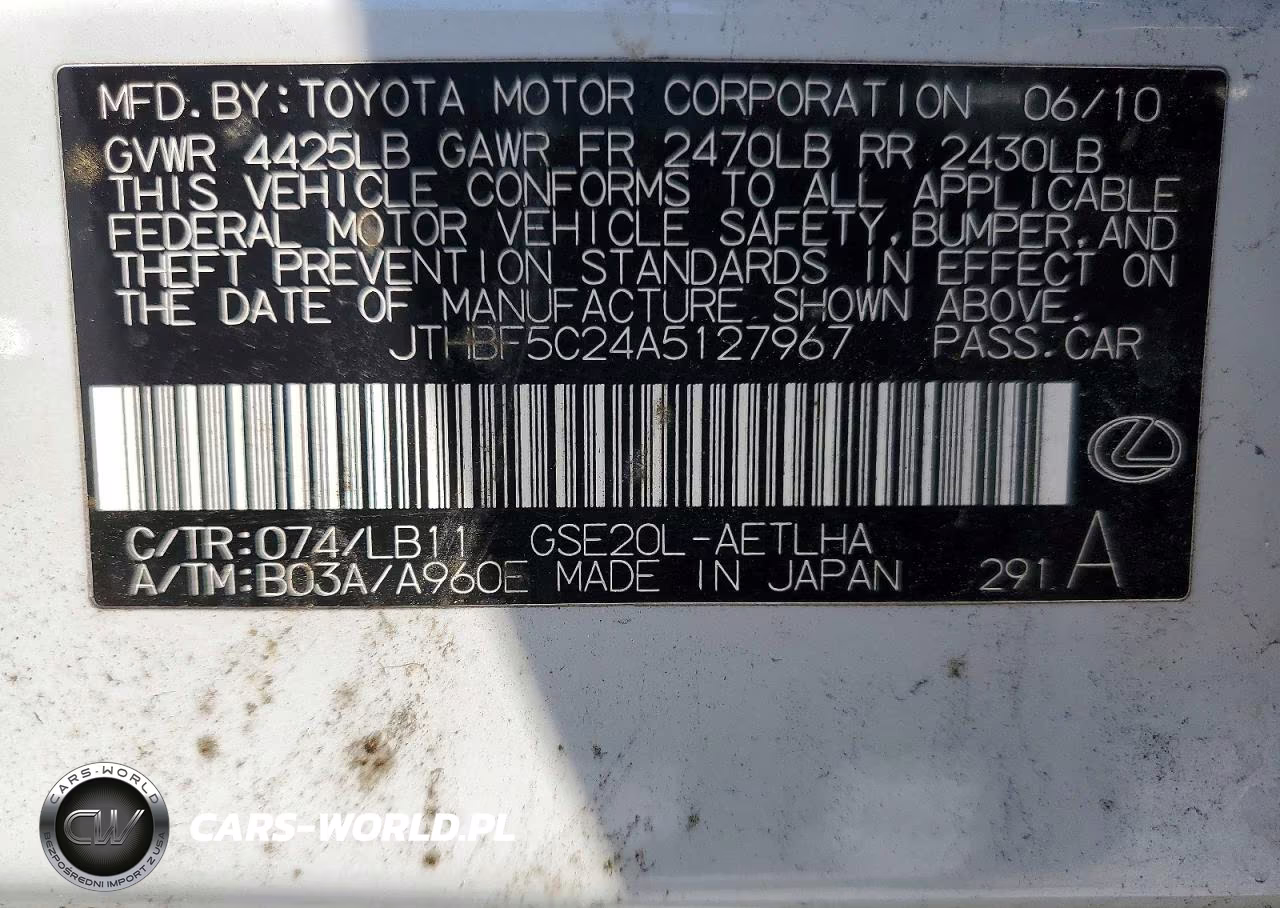 2010 Lexus Is 250 Base VIN:JTHBF5C24A5127967 - 13