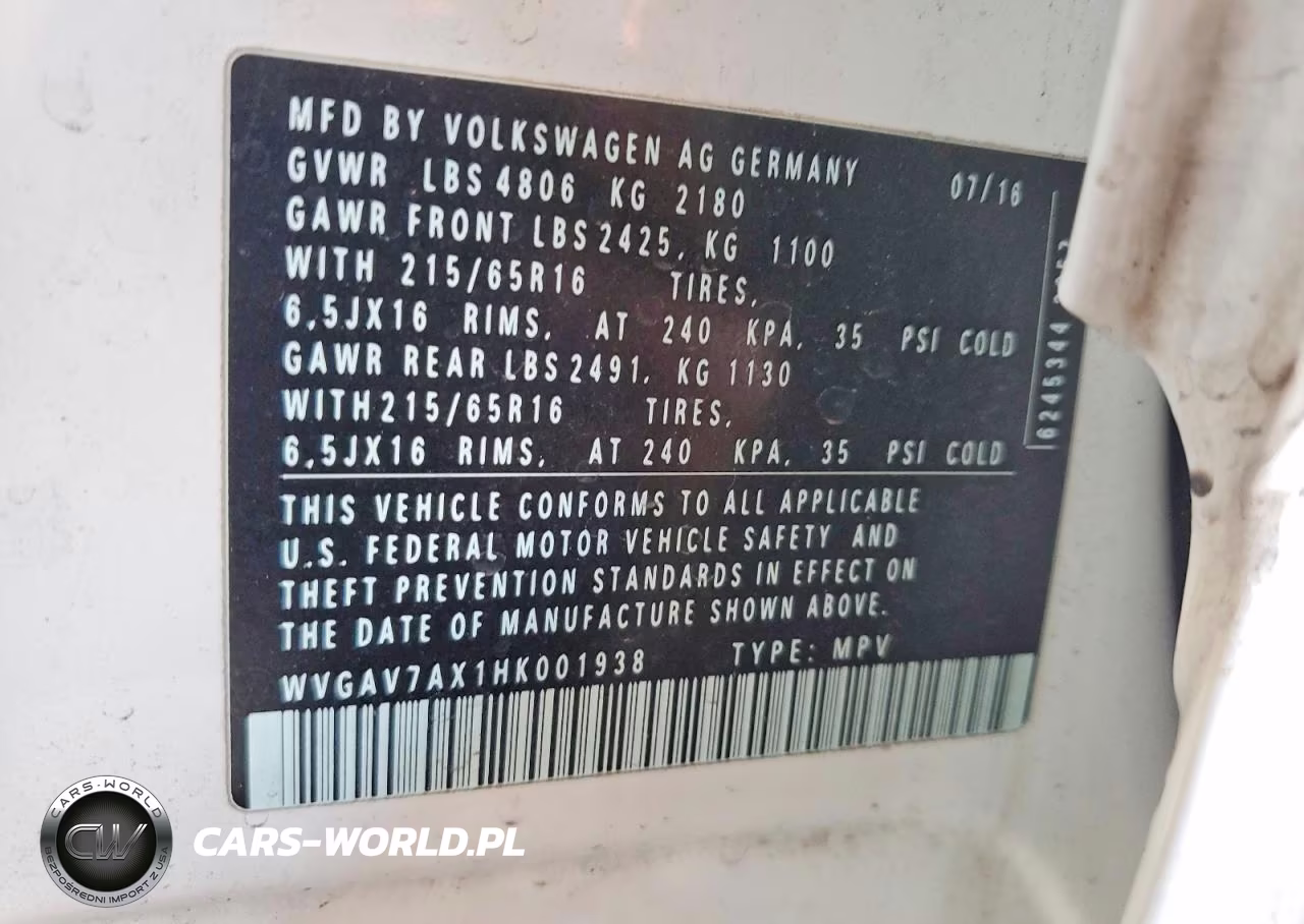 2017 Volkswagen Tiguan S VIN:WVGAV7AX1HK001938 - 12
