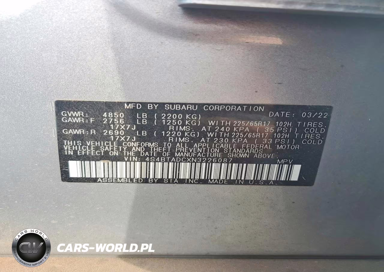 2022 Subaru Outback Premium VIN:4S4BTADCXN3226087 - 13