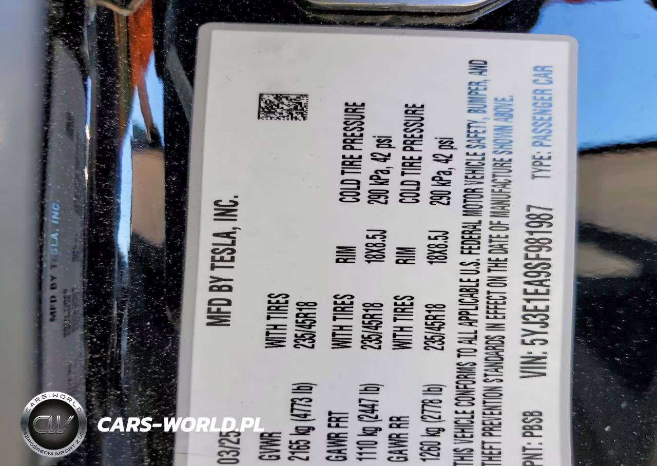 2025 Tesla Model 3 VIN:5YJ3E1EA9SF981987 - 12