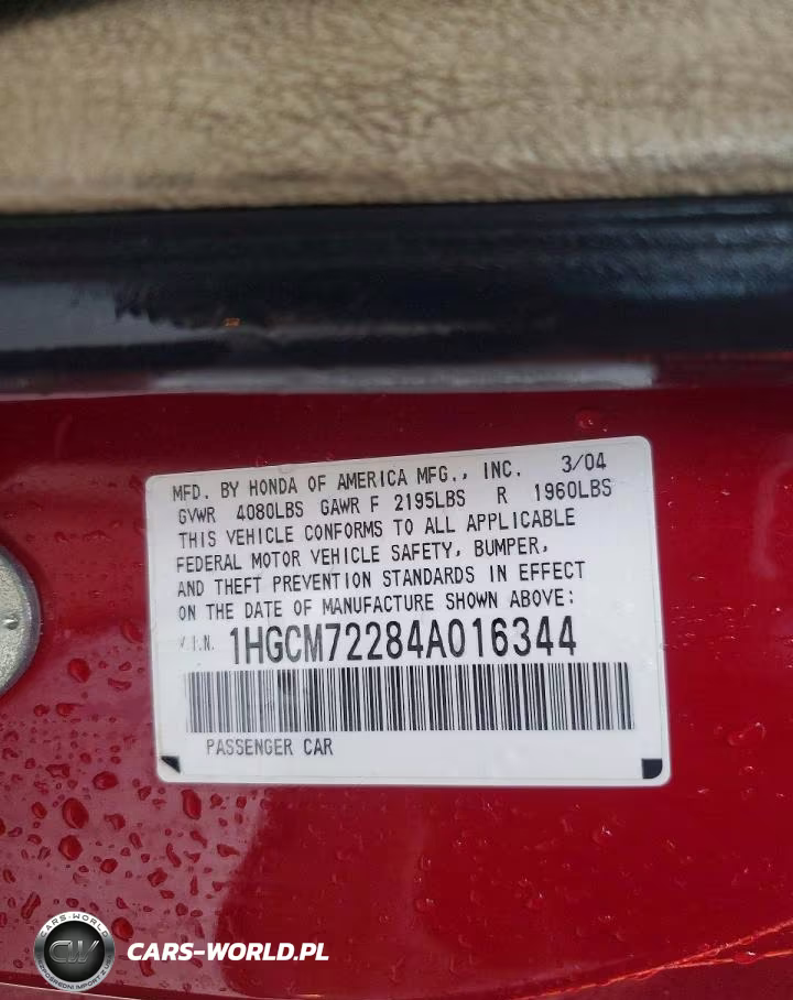 2004 Honda Accord Lx VIN:1HGCM72284A016344 - 12