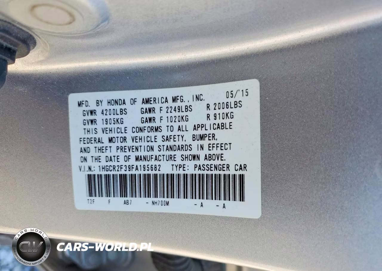 2015 Honda Accord Lx VIN:1HGCR2F39FA195682 - 12