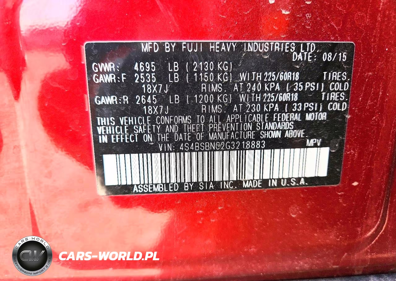 2016 Subaru Outback 2.5I Limited VIN:4S4BSBNC2G3218883 - 12