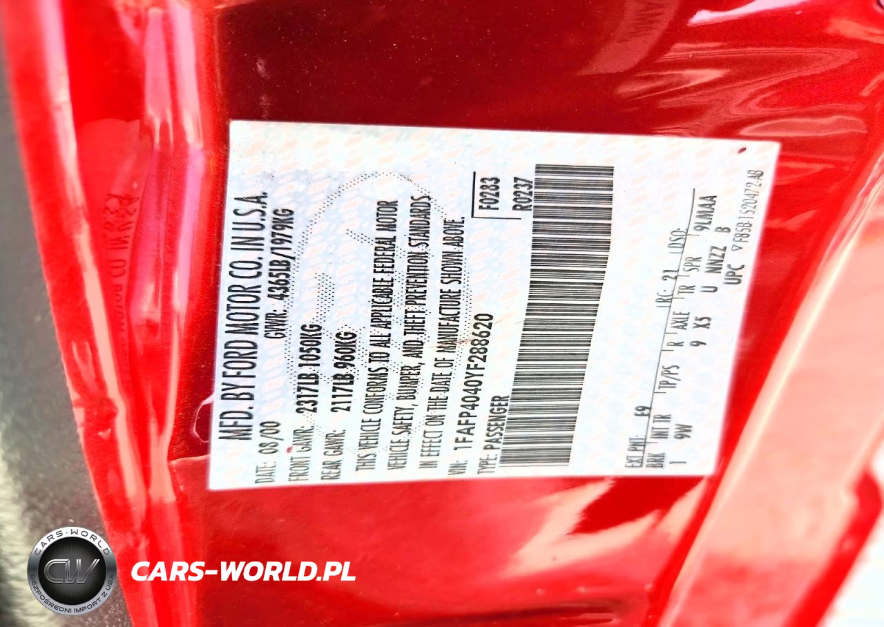 2000 Ford Mustang VIN:1FAFP4040YF288620 - 12
