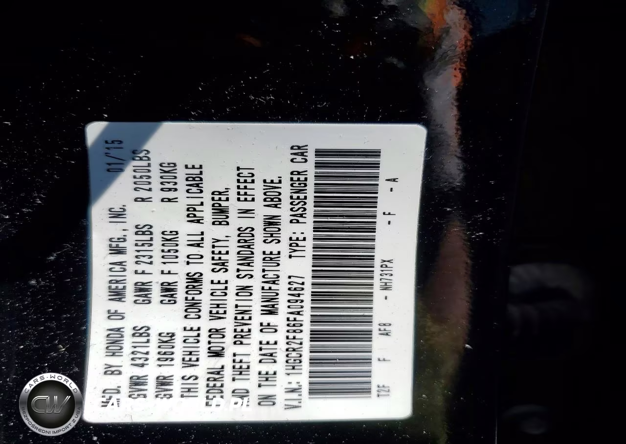 2015 Honda Accord Exl VIN:1HGCR2F86FA094627 - 12