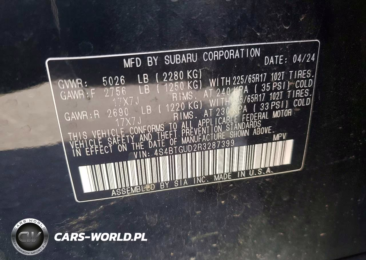 2024 Subaru Outback Wilderness VIN:4S4BTGUD2R3287399 - 12
