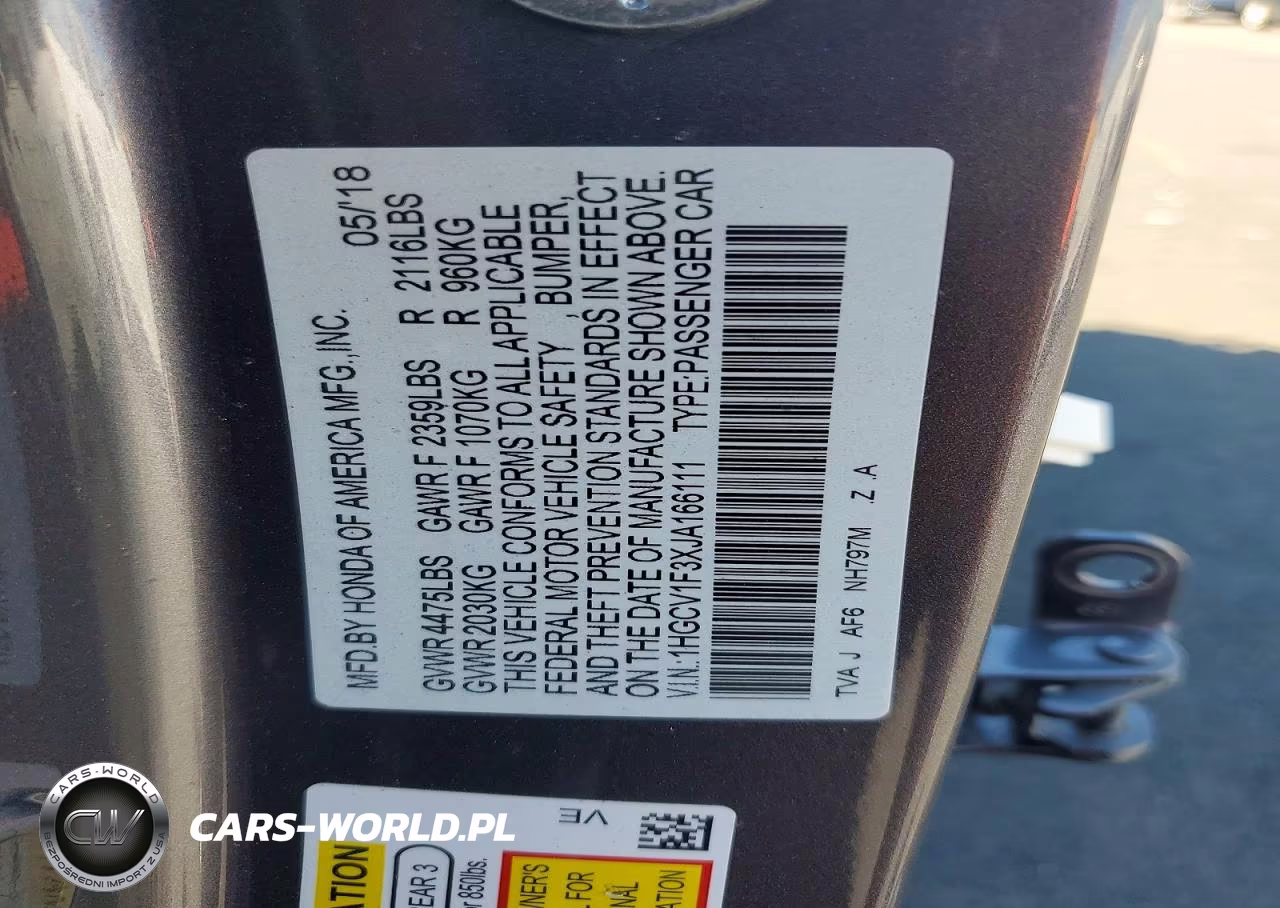 2018 Honda Accord Sport VIN:1HGCV1F3XJA166111 - 12