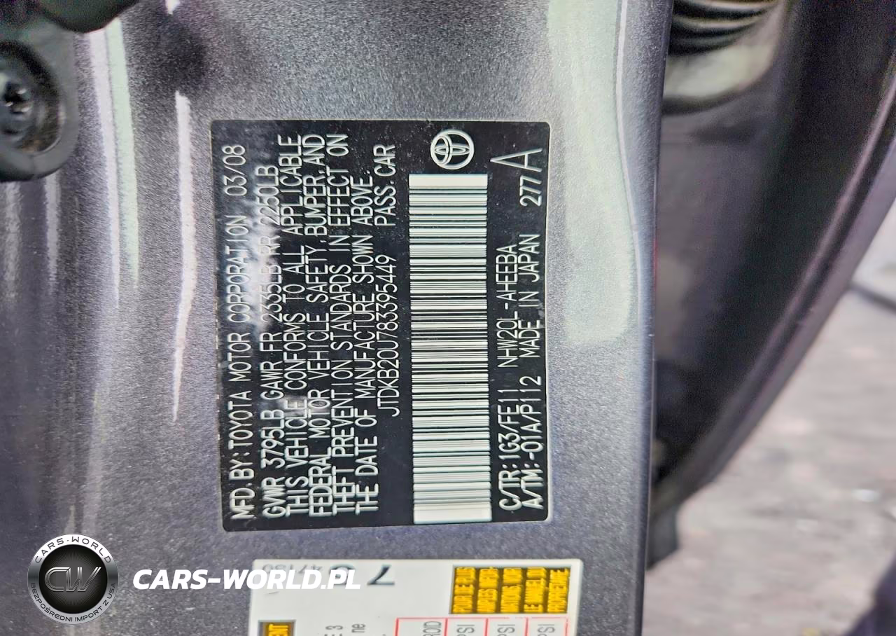 2008 Toyota Prius Base VIN:JTDKB20U783395449 - 12