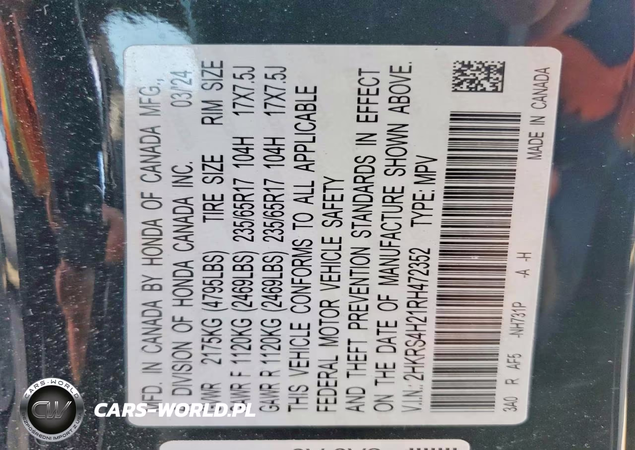2024 Honda Cr-V Lx VIN:2HKRS4H21RH472352 - 12