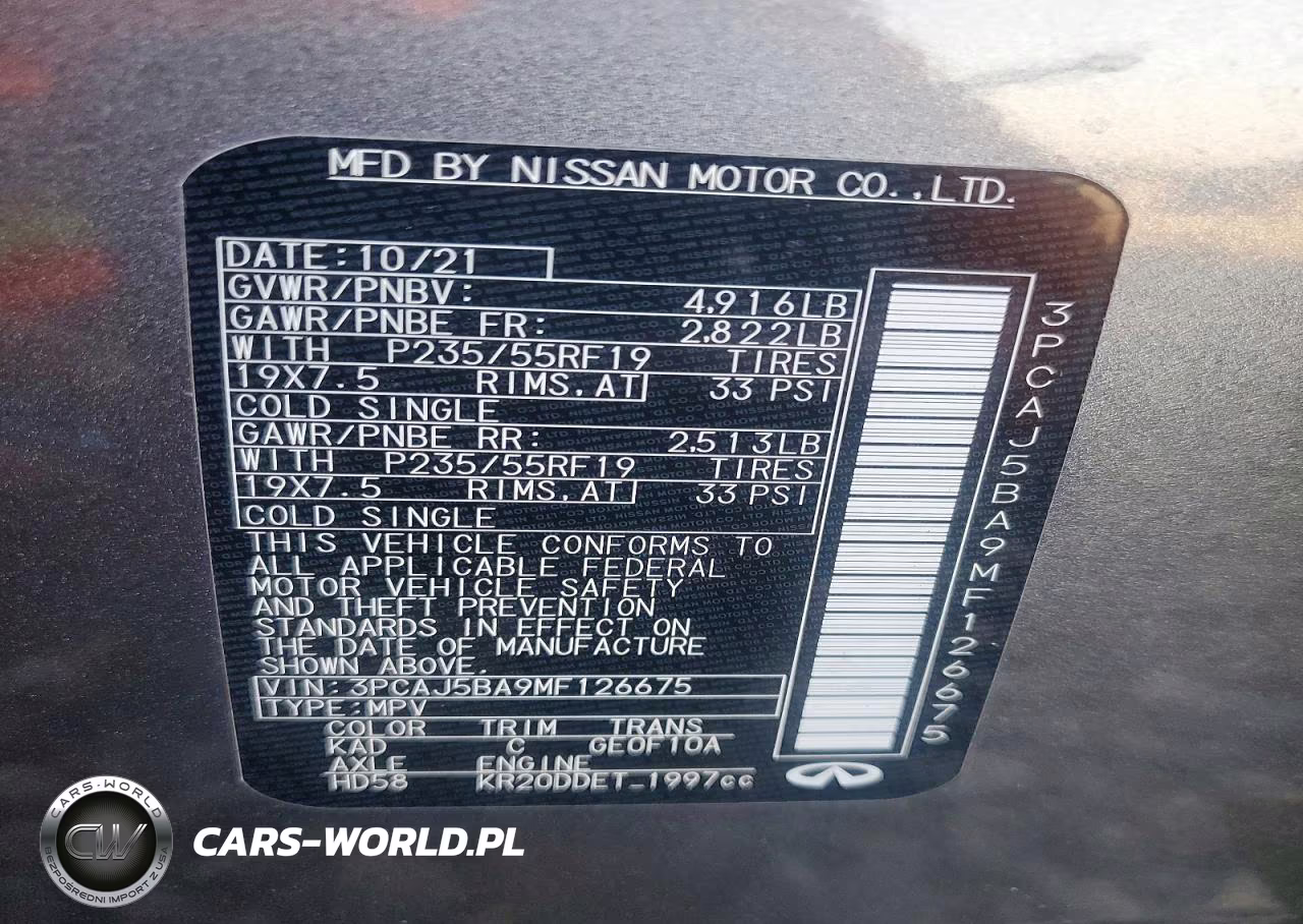 2021 Infi Qx50 Luxe Fwd Luxe VIN:3PCAJ5BA9MF126675 - 13