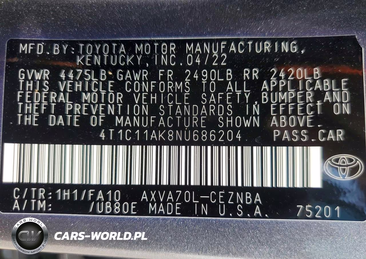 2022 Toyota Camry Le VIN:4T1C11AK8NU686204 - 13