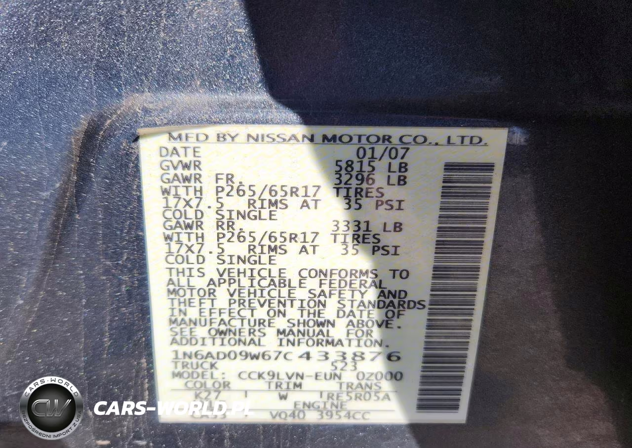 2007 Nissan Frontier Se VIN:1N6AD09W67C433876 - 12