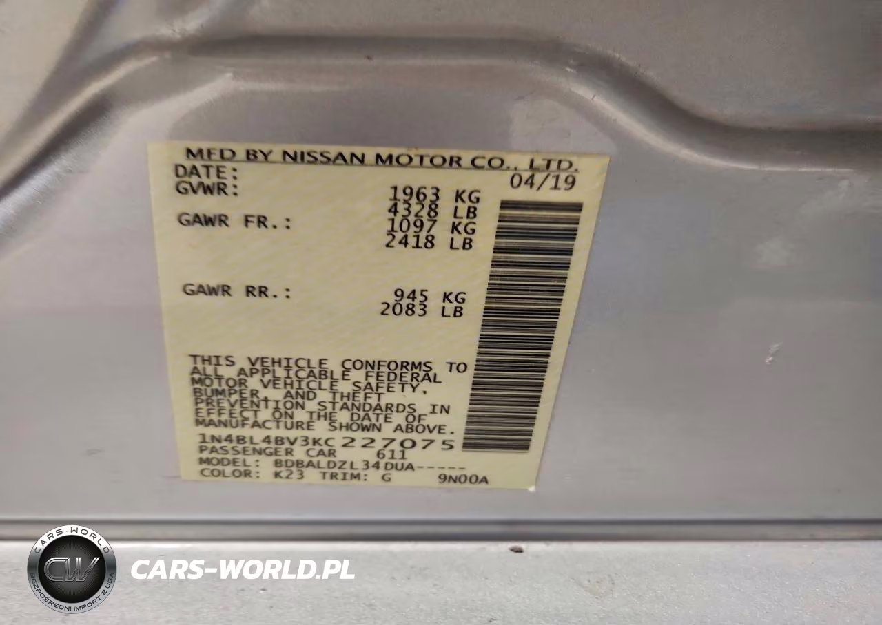 2019 Nissan Altima 2.5 S VIN:1N4BL4BV3KC227075 - 12