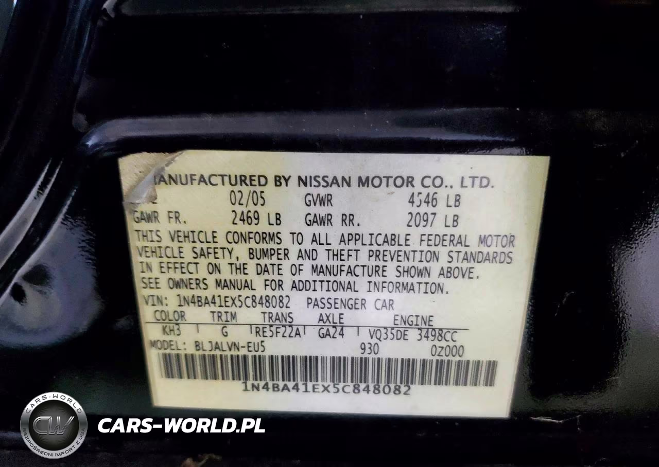 2005 Nissan Maxima VIN:1N4BA41EX5C848082 - 12