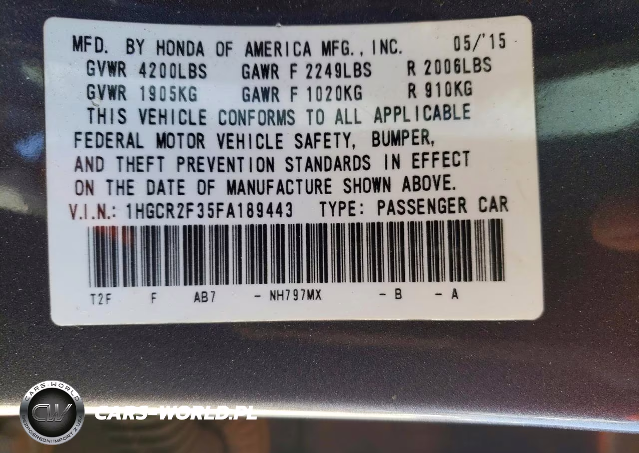 2015 Honda Accord Lx VIN:1HGCR2F35FA189443 - 12