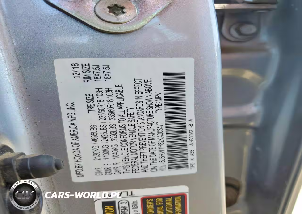 2019 Honda Cr-V Exl VIN:5J6RW1H82KA003477 - 14