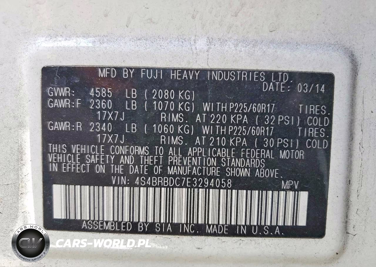 2014 Subaru Outback 2.5I Premium VIN:4S4BRBDC7E3294058 - 14