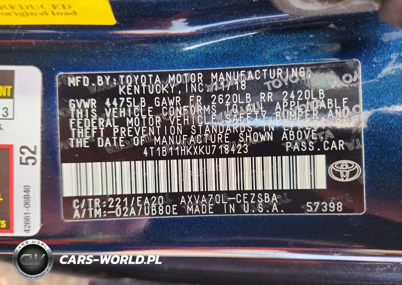 2019 Toyota Camry Se VIN:4T1B11HKXKU718423 - 13