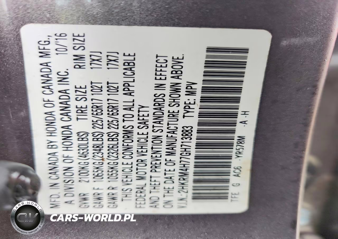 2016 Honda Cr-V Exl VIN:2HKRM4H77GH713883 - 13