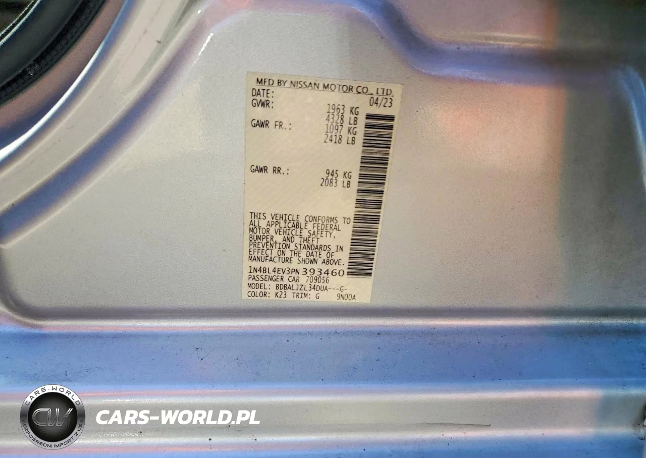 2023 Nissan Altima 2.5 Sl VIN:1N4BL4EV3PN393460 - 12