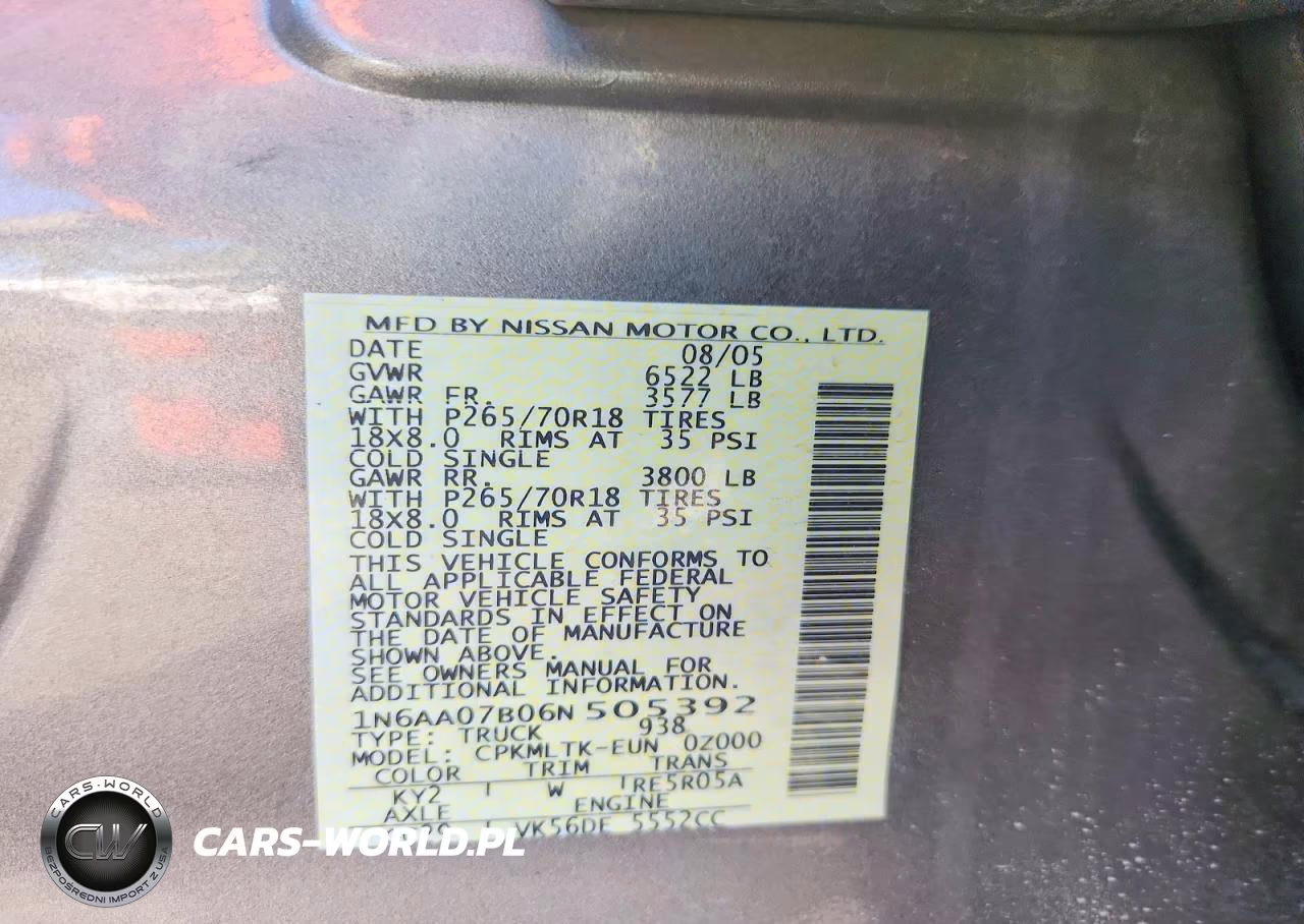 2006 Nissan Titan Xe VIN:1N6AA07B06N505392 - 12