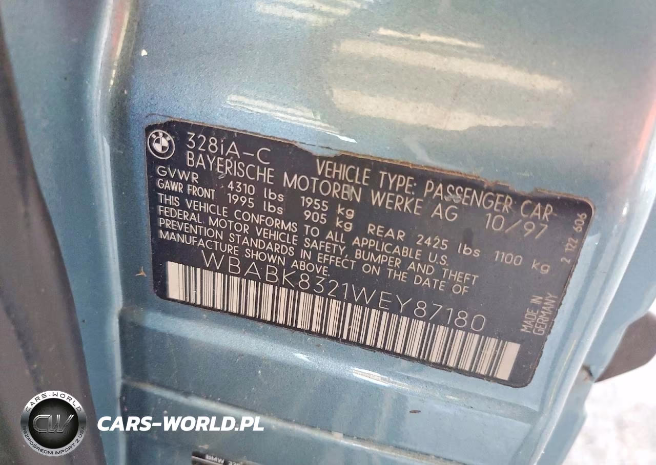 1998 BMW 328 Ic Automatic VIN:WBABK8321WEY87180 - 12