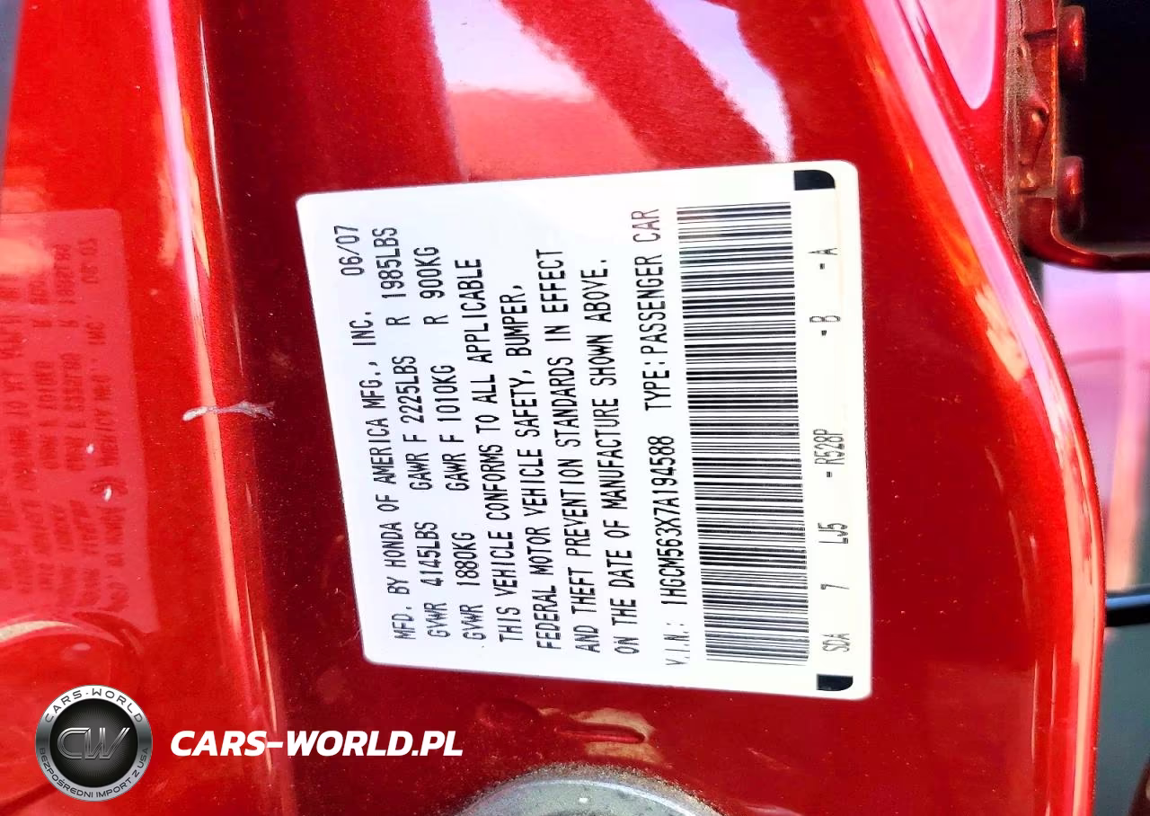 2007 Honda Accord Se VIN:1HGCM563X7A194588 - 12