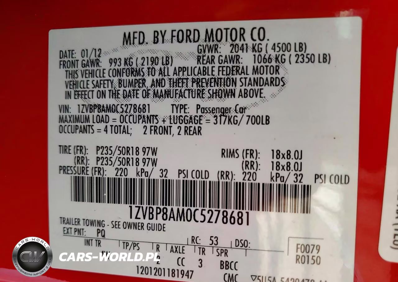 2012 Ford Mustang VIN:1ZVBP8AM0C5278681 - 12