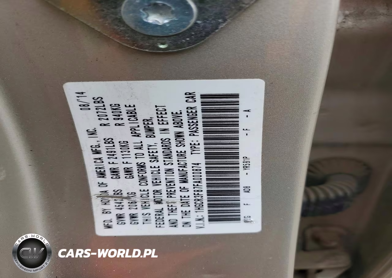 2015 Honda Accord Exl VIN:1HGCR3F87FA000874 - 12