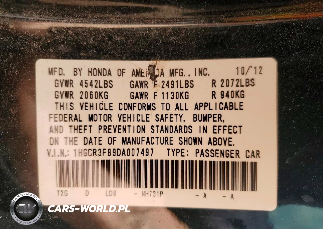 2013 Honda Accord Exl VIN:1HGCR3F89DA007497 - 12