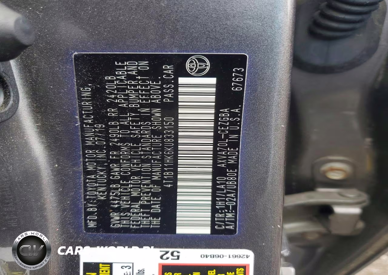2019 Toyota Camry Xle VIN:4T1B11HK6KU833150 - 12