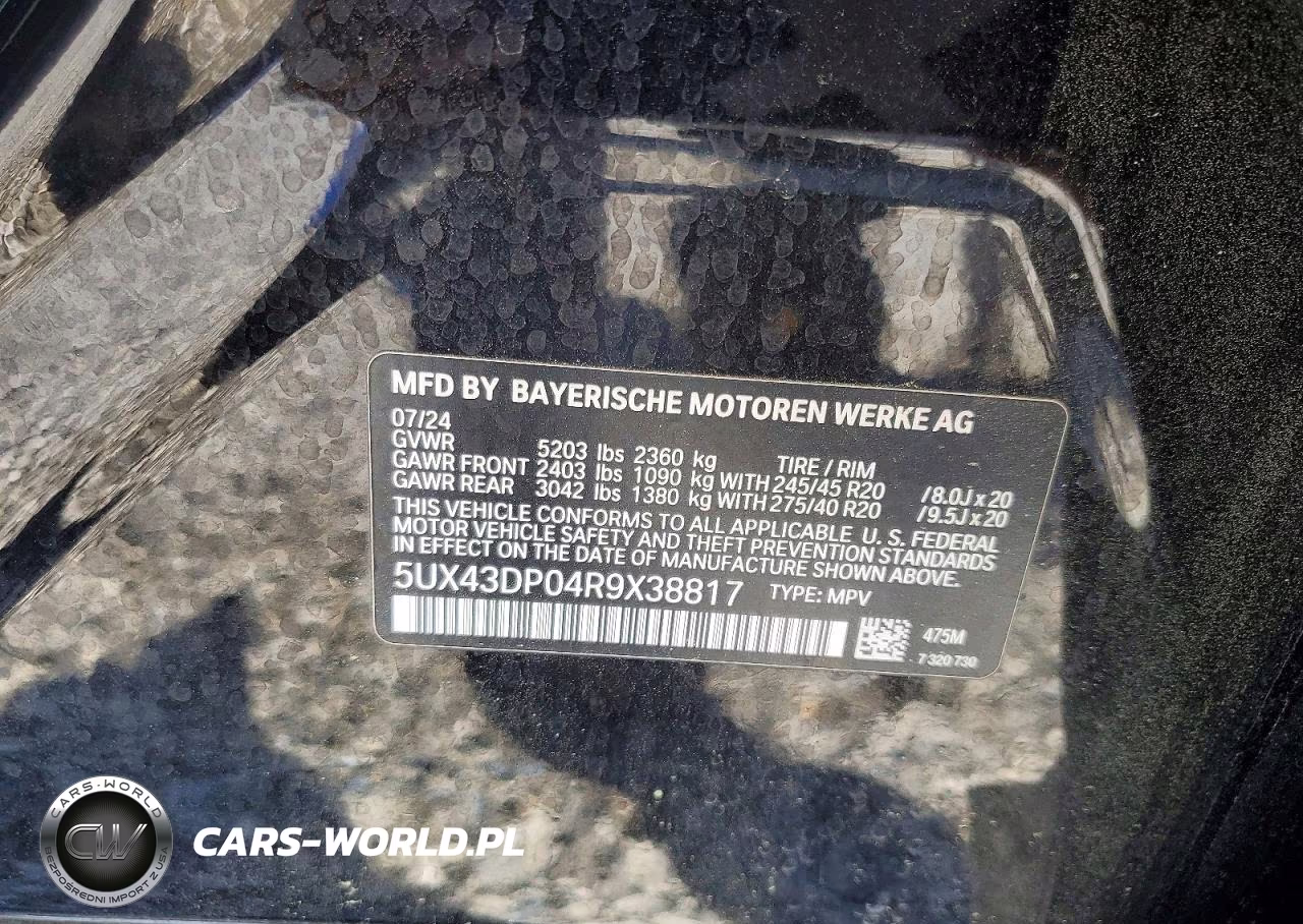 2024 BMW X3 Sdrive30I VIN:5UX43DP04R9X38817 - 14