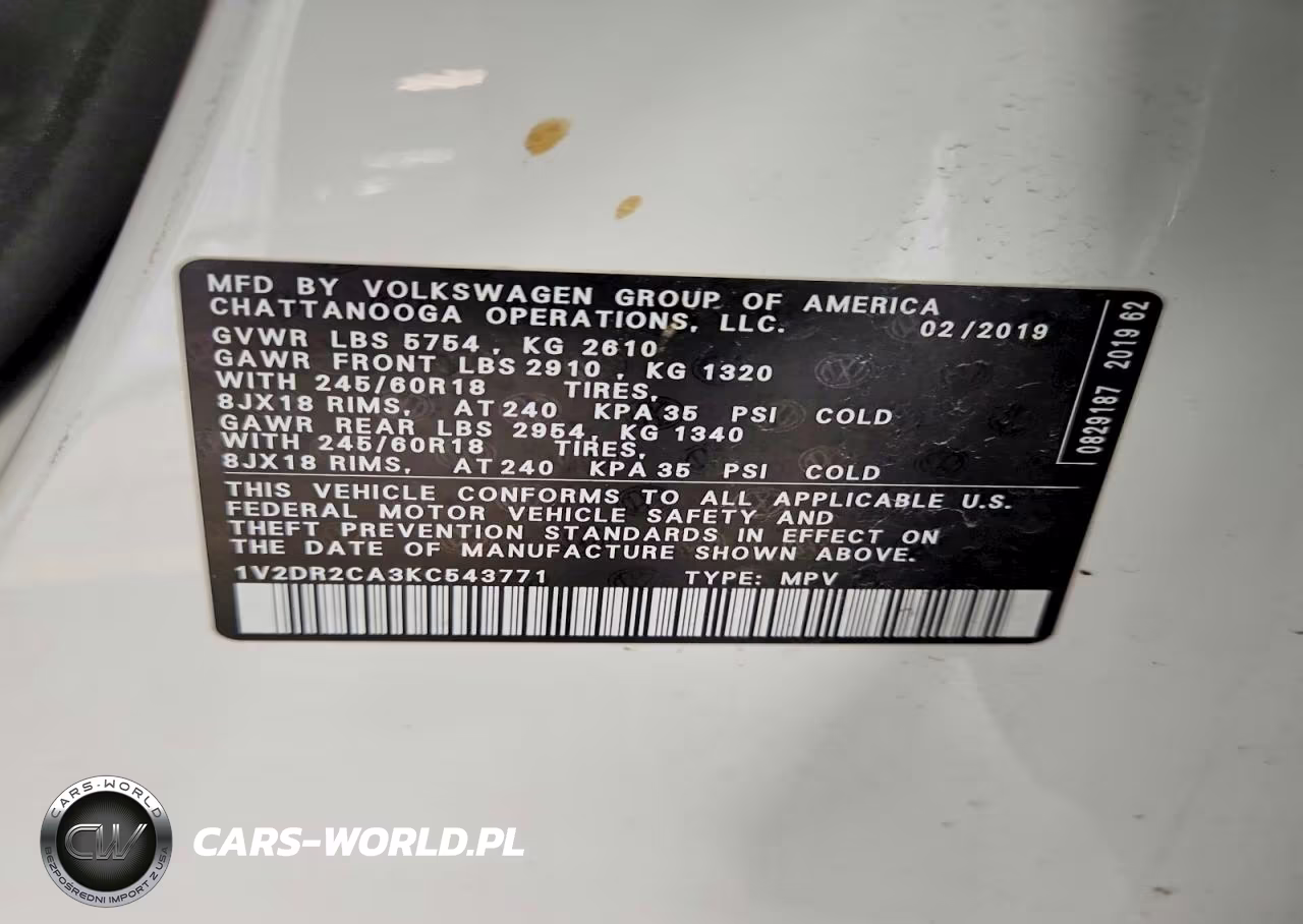 2019 Volkswagen Atlas Se VIN:1V2DR2CA3KC543771 - 13