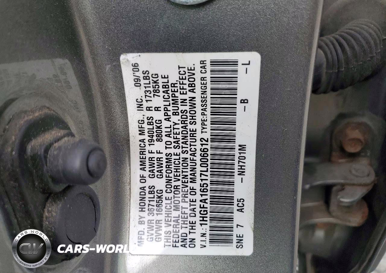 2007 Honda Civic Lx VIN:1HGFA16517L006612 - 12