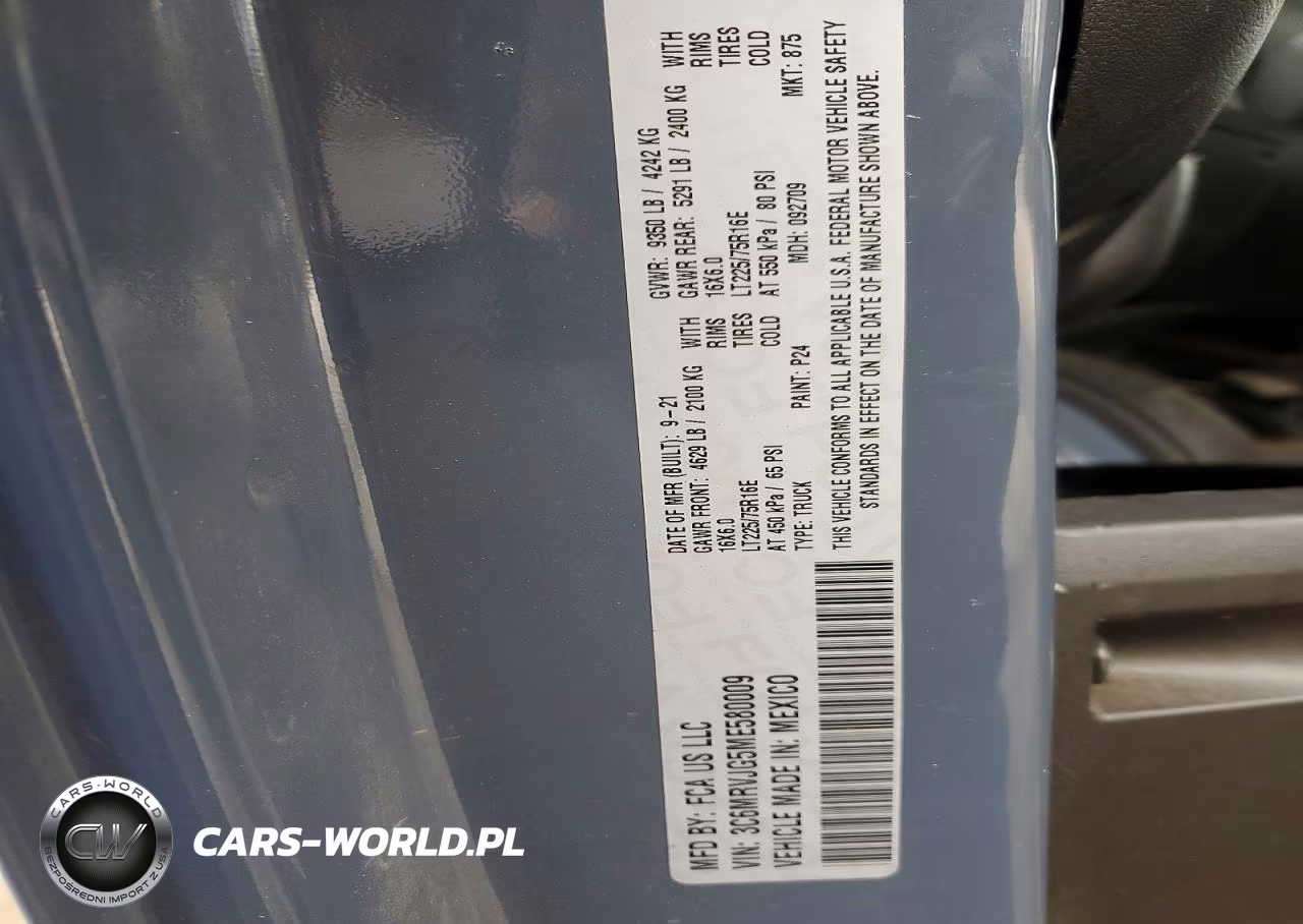2021 Ram Promaster 3500 3500 High VIN:3C6MRVJG5ME580009 - 12