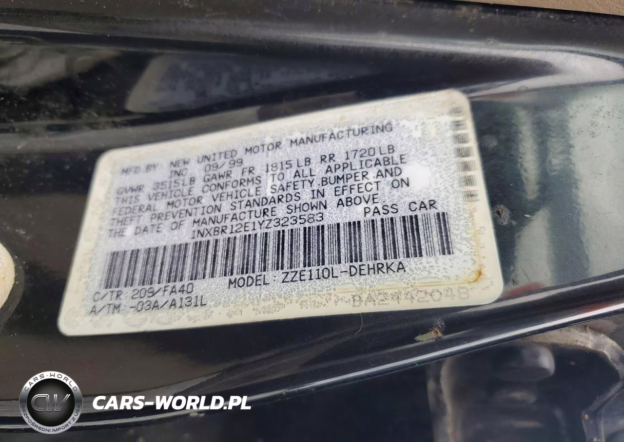 2000 Toyota Corolla Ve VIN:1NXBR12E1YZ323583 - 12