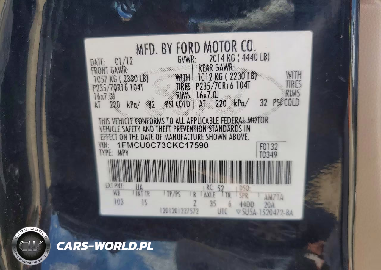 2012 Ford Escape Xls VIN:1FMCU0C73CKC17590 - 12