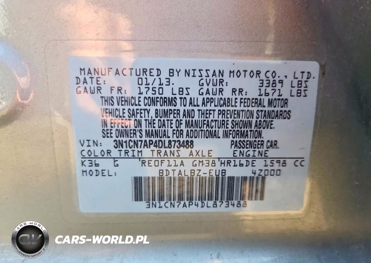 2013 Nissan Versa 1.6 S VIN:3N1CN7AP4DL873488 - 13